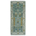 Narrow aqua and ivory Oushak runner with floral pattern and fringe