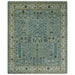 Wide aqua and ivory floral Oushak rug with fringe