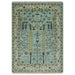 Aqua and ivory rectangular Oushak rug with floral field and fringe