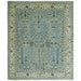 Wide aqua and ivory Oushak rug with floral border and fringe