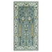 Narrow aqua and ivory floral runner rug with fringe