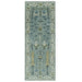 Narrow aqua and ivory Oushak runner with floral border and fringe