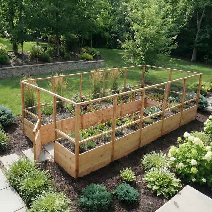 Outdoor Living Today 8x16 cedar raised garden bed with plants in a garden setting