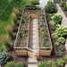 Top view of Outdoor Living Today 8x16 cedar raised garden bed with plants and flowers in a garden setting