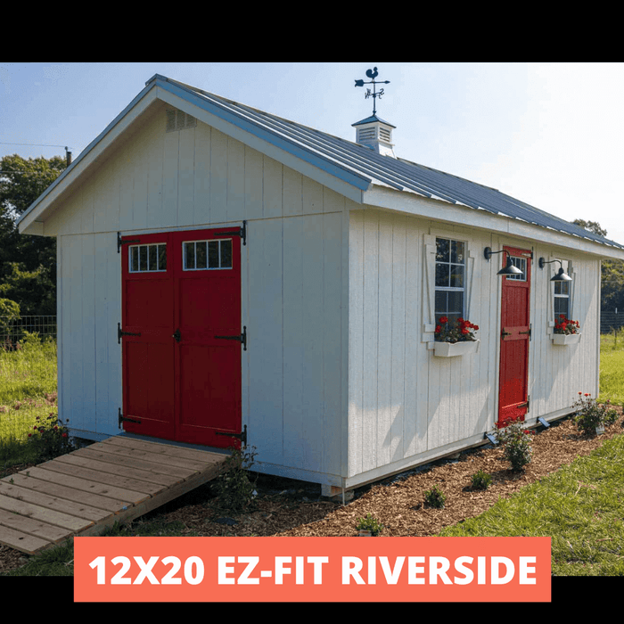 12x20 EZ-Fit Riverside Shed Kit with Red Doors - High-Quality Outdoor Storage Solution