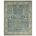 Full overhead view of the aqua and ivory Tree of Design rectangular rug