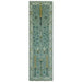 Full view of a narrow aqua and ivory Tree of Design runner rug