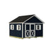 Best Barns Backyard Basecamp 12x12 shed kit shown in dark blue with double doors offset on the gable wall.