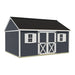 Best Barns Crafter's Connection 12x16 shed with centered eave double doors; optional windows and finished roof shown