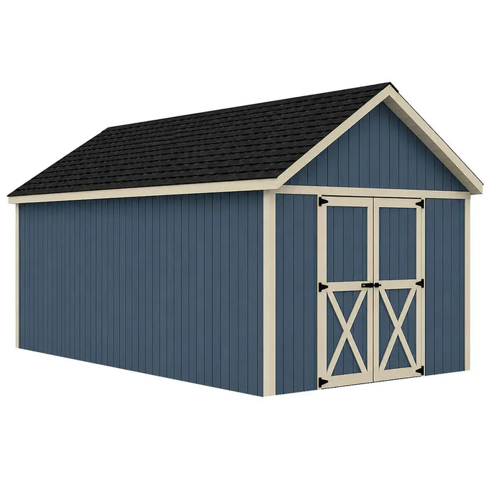 Shed illustration with double barn doors on the gable end and a blank long wall