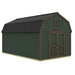 Handcrafted Homestead 12x20 No Loft shed illustration in green and brown, with centered gable doors and upper X trim