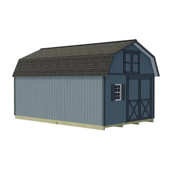 Best Barns Handcrafted Homestead 12x20 shed illustration with offset gable double doors and front loft-access doors