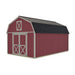 Handcrafted Homestead 12x20 No Loft shed illustration in red and white, showing the front, side, doors and upper trim