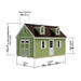 Official manufacturer series dimension diagram for 12-foot-wide Planner’s Paradise transom-door models in 16-, 20-, and 24-foot lengths, showing an 8-foot-1-inch wall height, 13-foot-7-inch peak height excluding the floor, and 6-foot-1-inch main transom door width; the 12-by-20 model includes dormers.