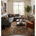 Blue and Brown Heriz Serapi rug in a staged living room setting
