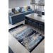 Modern Abstract Blue and Gray Hand Tufted Wool 5x8 Area Rug in kitchen setting
