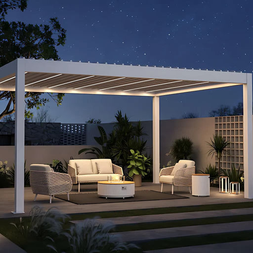 Bon Pergola Cypress Fire Pit Patio Set - Display