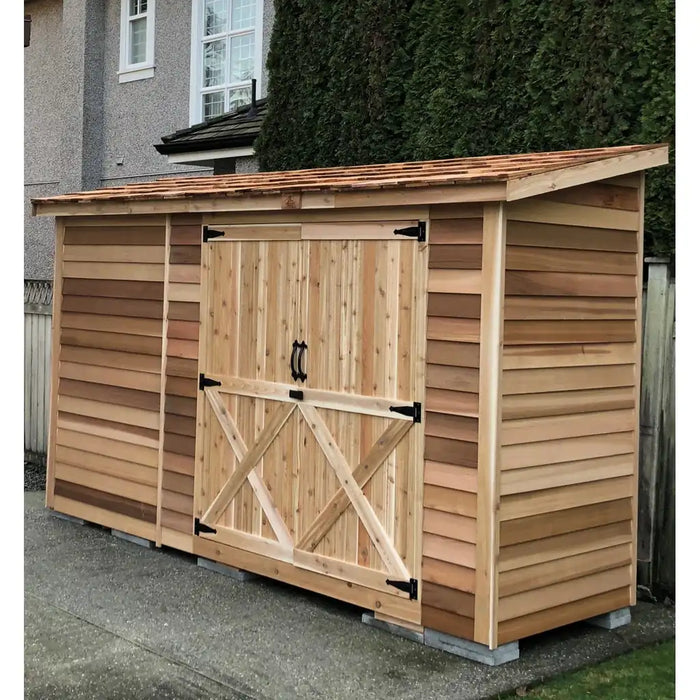 Cedarshed Bayside red cedar lean shed product view for compact outdoor storage.