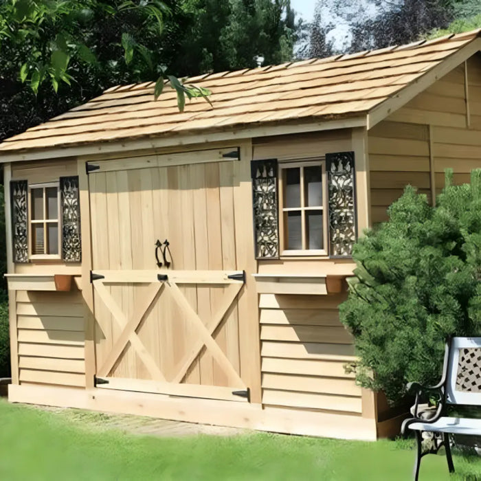 Cedarshed - Longhouse Gable Style Double Door Shed Kit - with Flower Boxes