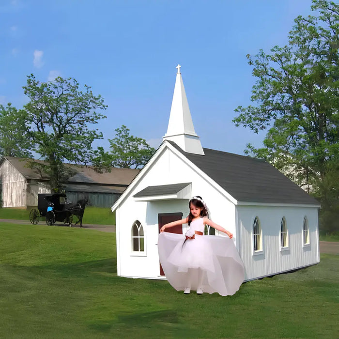 Little Cottage Company - Little Cottage Chapel Playhouse Kit - with a Kid