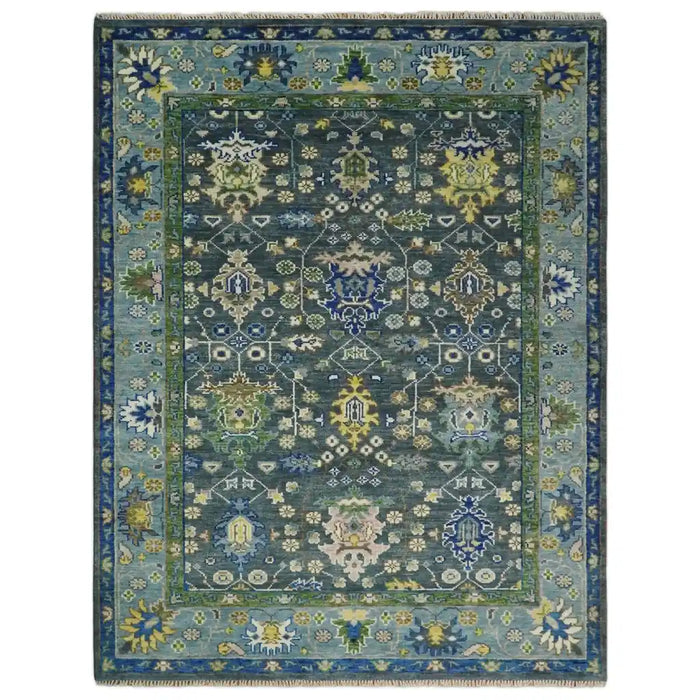 Full view of the 8x10 rectangular Oushak rug with an antique-inspired pattern