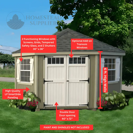 Little Cottage Company - 10x10 Colonial Five Corner Storage Shed Kit - Parts Labeled