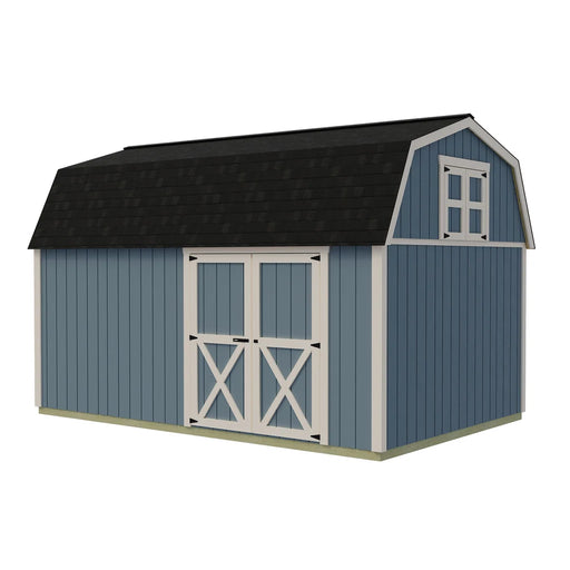Best Barns Craftsman’s Cove 10x16 shed with offset eave doors, front and end view