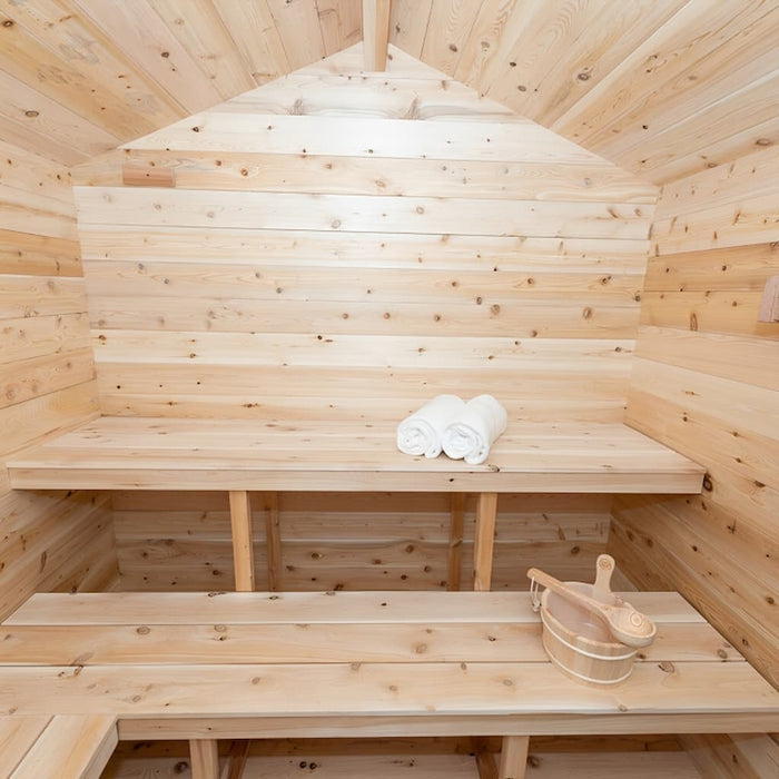 Dundalk - Canadian Timber Georgian Cabin Sauna - Interior with Towels and Bucket