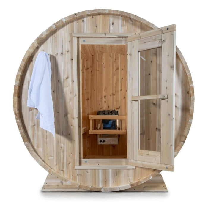 Dundalk - Canadian Timber Harmony Outdoor Barrel Sauna CTC22W - Front View Door Open