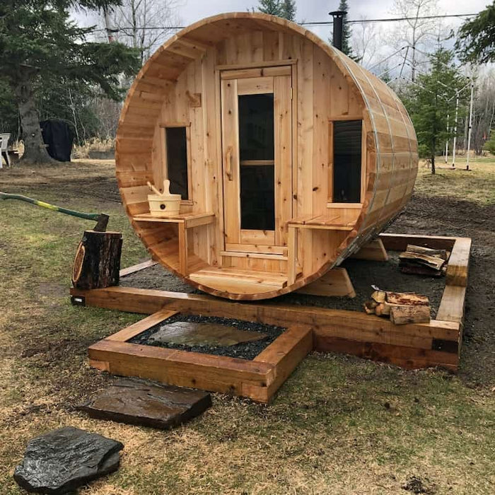 Dundalk - Canadian Timber Tranquility Outdoor Barrel Sauna CTC2345 - with Support Stand
