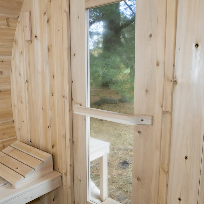 Dundalk - Canadian Timber Serenity Outdoor Barrel Sauna CTC2245W - View of Door from Inside