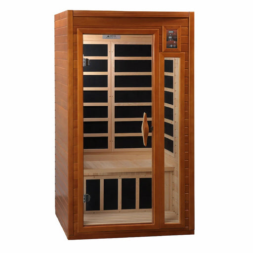Golden Designs Dynamic Barcelona Elite 1-2 Person FAR Infrared Sauna with Ultra Low EMF in Canadian Hemlock - Front