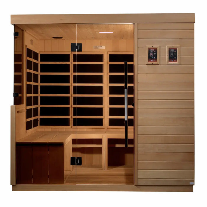 Golden Designs - Dynamic La Sagrada 6-person FAR Infrared Sauna with Ultra Low EMF in Canadian Hemlock - Front View