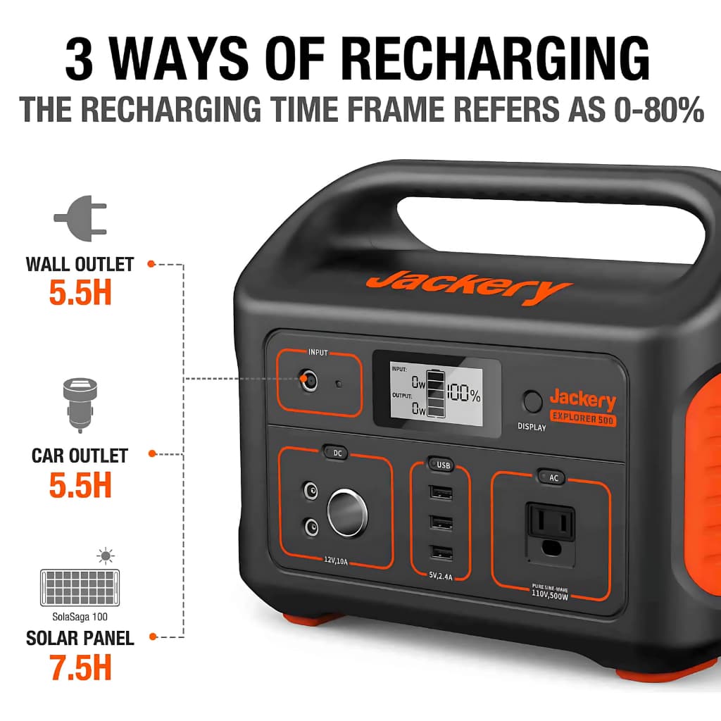 Jackery Explorer 500 charging setup diagram