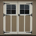 Front view of the EZ-Fit 10x14 Woodsman Shed Quick Ship double doors with transom windows.