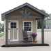 Front view of the EZ-Fit 10x14 Woodsman Shed Quick Ship with porch and entry door.