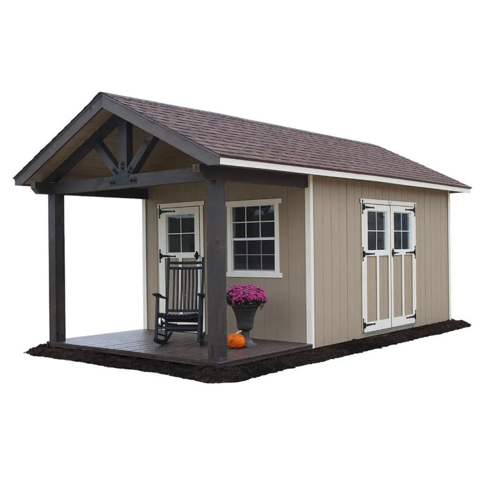 Studio view of the EZ-Fit 10x14 Woodsman Shed Quick Ship on a white background.