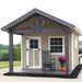 Close-up of the EZ-Fit 10x14 Woodsman Shed Quick Ship porch and timber frame posts.