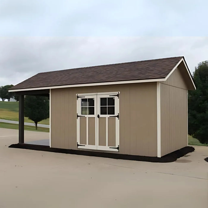Side view of the EZ-Fit 10x14 Woodsman Shed Quick Ship with double doors.