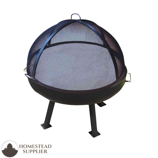 Master Flame Round Fire Pit Bowl with Four Leg Base-Round and Grate with Carbon Steel Dome Screen