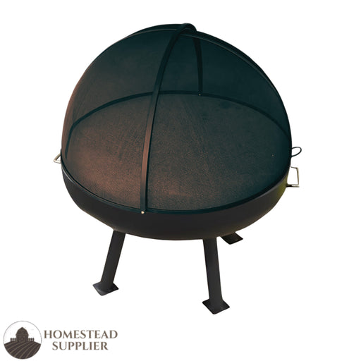 Master Flame Round Fire Pit Bowl with Four Leg Base-Round and Grate with Stainless Steel Pivot Screen