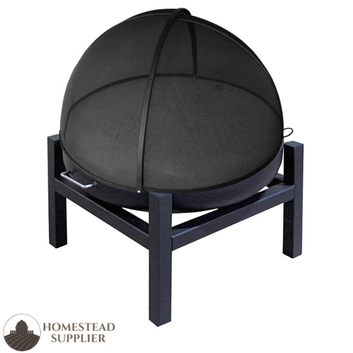 Master Flame Round Fire Pit Bowl with Four-Leg Base Square and Grate with Carbon Steel Pivot Screen
