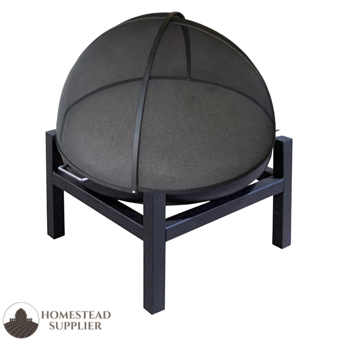 Master Flame Round Fire Pit Bowl with Four Leg Base-Square and Grate in Hybrid Steel Pivot Screen