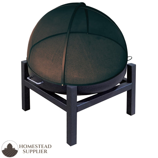 Master Flame Round Fire Pit Bowl with Four Leg Base-Square and Grate with Stainless Steel Pivot Screen