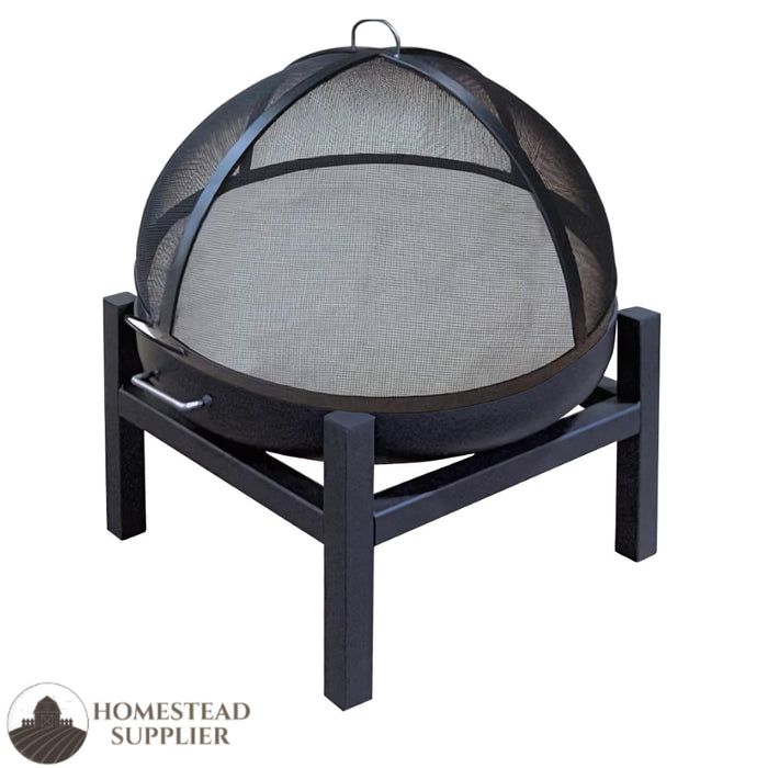 Master Flame Round Fire Pit Bowl with Four Leg Base-Square and Grate with Stainless Steel Dome Screen
