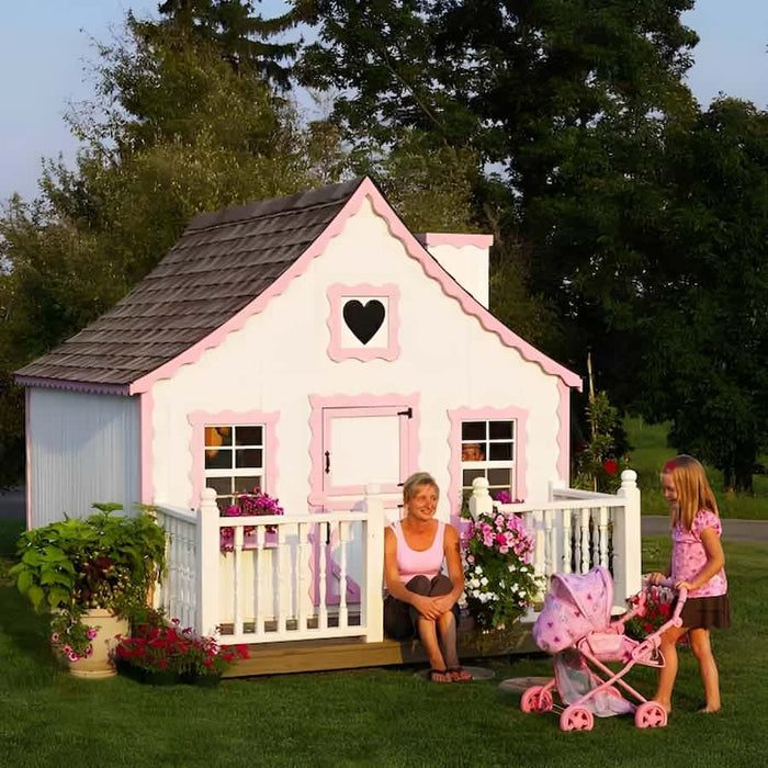 Little Cottage Company - The Gingerbread Cottage Playhouse Kit - Painted Pink - with Mother and Child