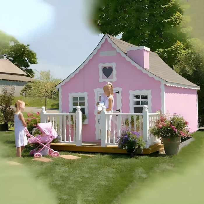 Little Cottage Company - The Gingerbread Cottage Playhouse Kit - with Kids Playing