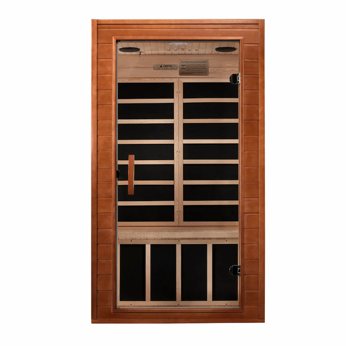 Golden Designs Dynamic Avila Elite 1-2-Person FAR Infrared Sauna with Ultra Low EMF in Canadian Hemlock - Front
