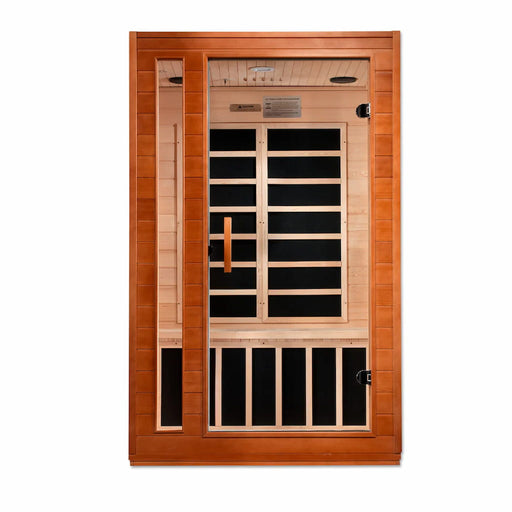 Golden Designs Dynamic Cordoba Elite 2-Person FAR Infrared Sauna with Ultra Low EMF in Canadian Hemlock - Front