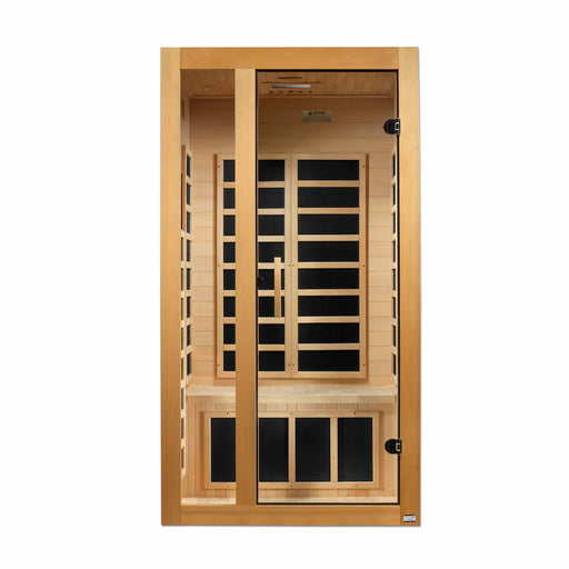 Golden Designs Dynamic Gracia 1-2-Person FAR Infrared Sauna with Low EMF in Canadian Hemlock - Front